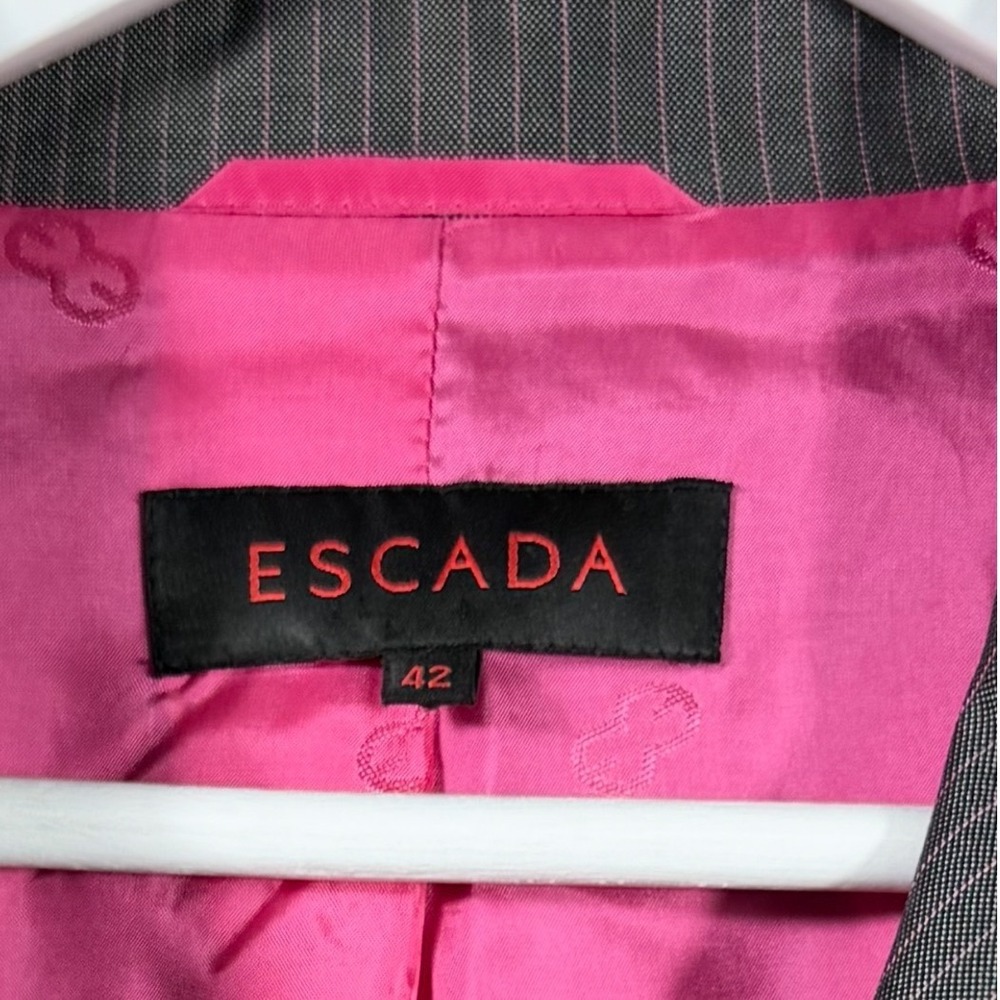 Escada Gray Pinstripe Wool Silk Blazer Pink Lining Size 42 Designer Jacket - Picture 16 of 16